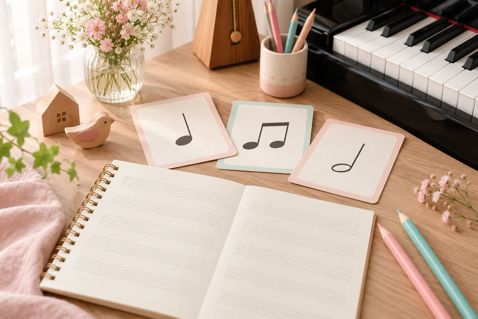音符のカードと音楽ノートのイメージ
